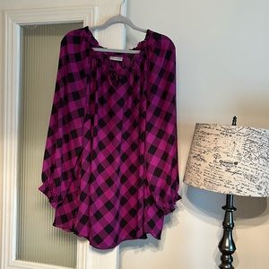 #142 Catherine’s Blouse Purple Black Plaid (4X)